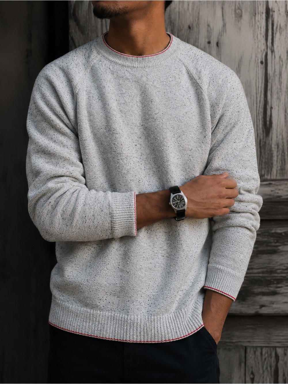 Agave Luxury Knitwear Abeam Gray Speckled 100% Cotton Crewneck Sweater Size L
